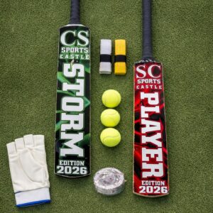 Premium Tennis Cricket Bat Set 2026 – Storm & Player Edition with Balls, Gloves & Grip Tape